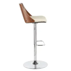 Kirklands Home Cherry Wood and Leather Swivel Bar Stool Ivory Clearance
