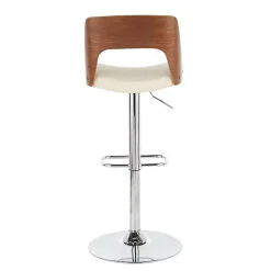 Kirklands Home Cherry Wood and Leather Swivel Bar Stool Ivory Clearance
