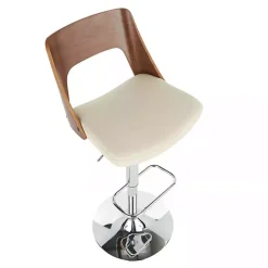 Kirklands Home Cherry Wood and Leather Swivel Bar Stool Ivory Clearance