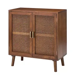 Kirklands Home Cherry Wood Frame Rattan Front Cabinet Brown New