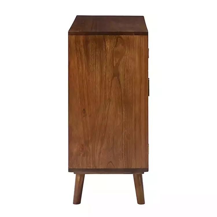 Kirklands Home Cherry Wood Frame Rattan Front Cabinet Brown New
