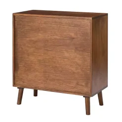 Kirklands Home Cherry Wood Frame Rattan Front Cabinet Brown New