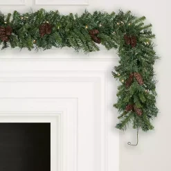 Christmas Arrangements & Garland>Kirklands Home Cheyenne Pinecone Warm White LED Lit Garland Green