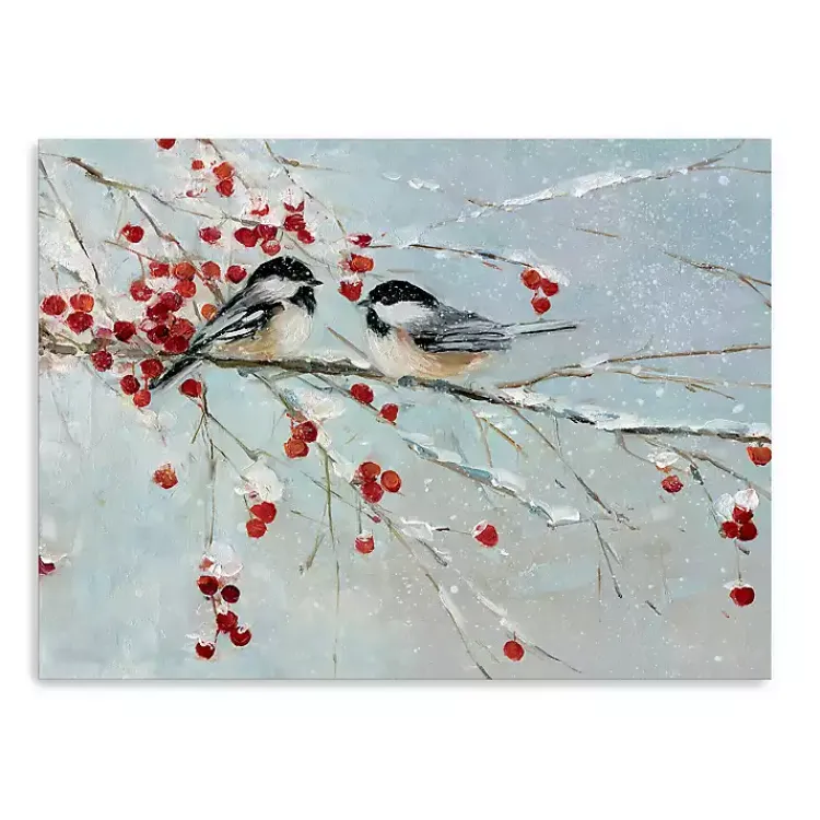 Christmas Art & Wall Decor>Kirklands Home Chickadees in Winter Canvas Art Print Blue