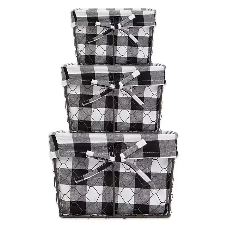 Baskets & Boxes>Kirklands Home Chicken Wire and Buffalo Check Baskets, Set of 3