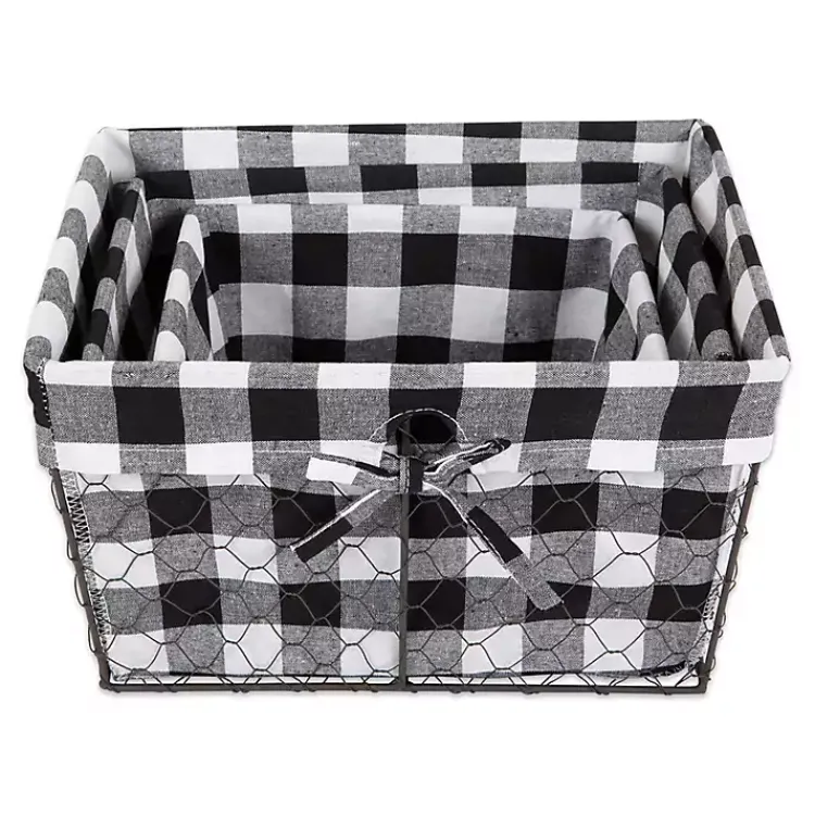 Baskets & Boxes>Kirklands Home Chicken Wire and Buffalo Check Baskets, Set of 3