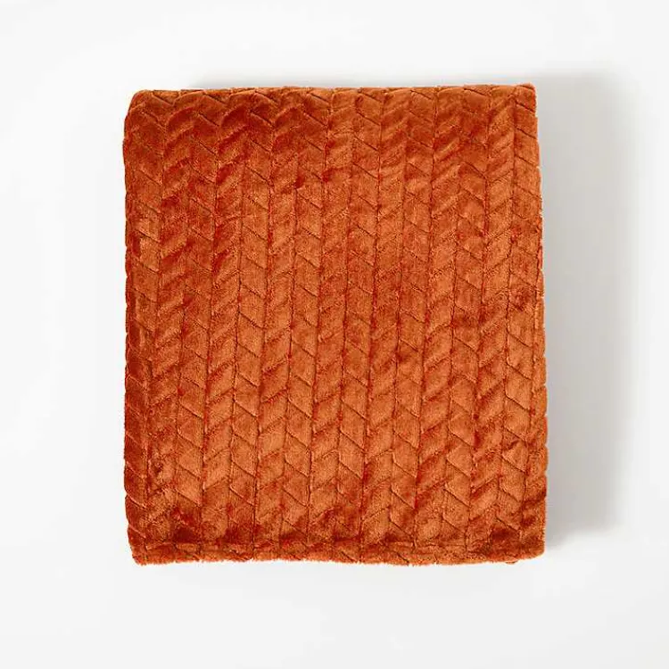 Blankets & Throws>Kirklands Home Chili Heavenly Herringbone Plush Throw Orange