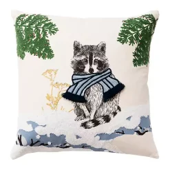 Christmas Pillows>Kirklands Home Chilly Racoon Embroidered Throw Pillow