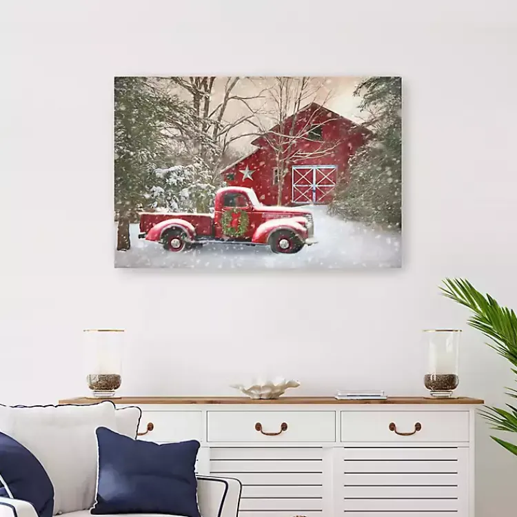 Christmas Art & Wall Decor>Kirklands Home Christmas Barn & Truck Canvas Art Print, 36x24 in.