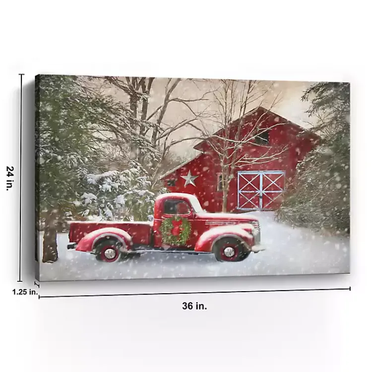 Christmas Art & Wall Decor>Kirklands Home Christmas Barn & Truck Canvas Art Print, 36x24 in.