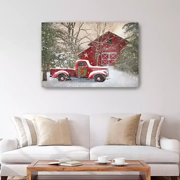 Christmas Art & Wall Decor>Kirklands Home Christmas Barn & Truck Canvas Art Print, 48x32 in.