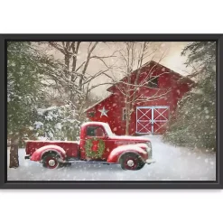 Christmas Art & Wall Decor>Kirklands Home Christmas Barn & Truck Framed Canvas Art Print