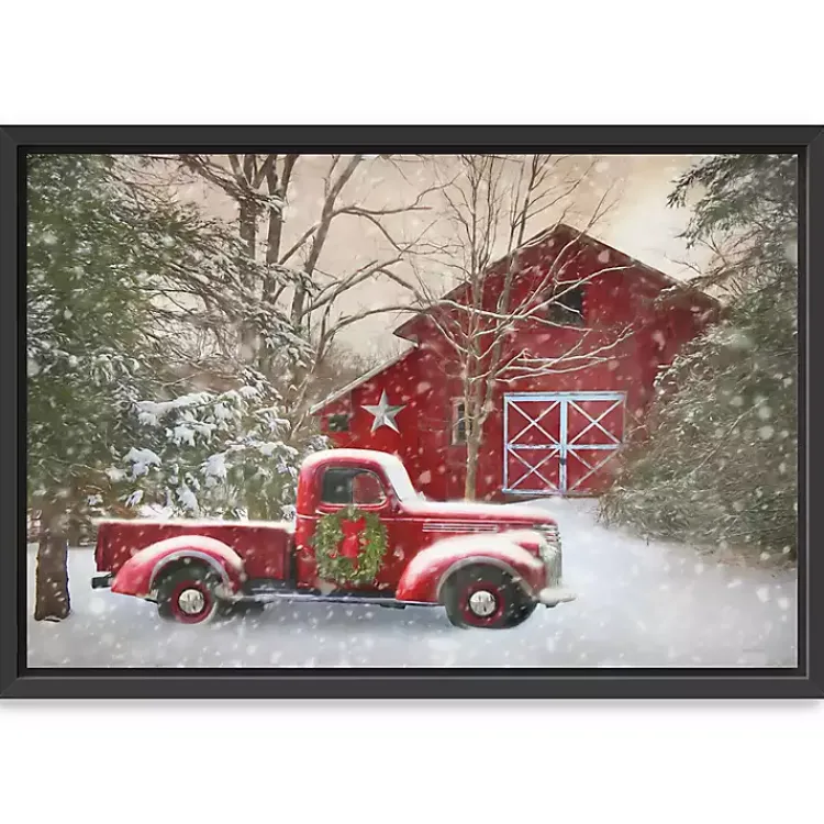 Christmas Art & Wall Decor>Kirklands Home Christmas Barn & Truck Framed Canvas Art Print