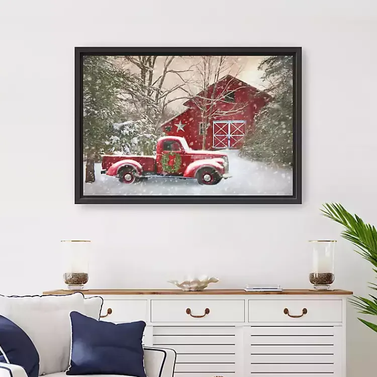 Christmas Art & Wall Decor>Kirklands Home Christmas Barn & Truck Framed Canvas Art Print