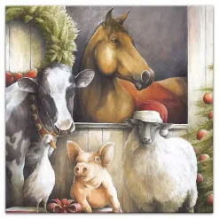 Christmas Art & Wall Decor>Kirklands Home Christmas Barn Animals Canvas Art Print Multi