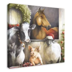 Christmas Art & Wall Decor>Kirklands Home Christmas Barn Animals Canvas Art Print Multi