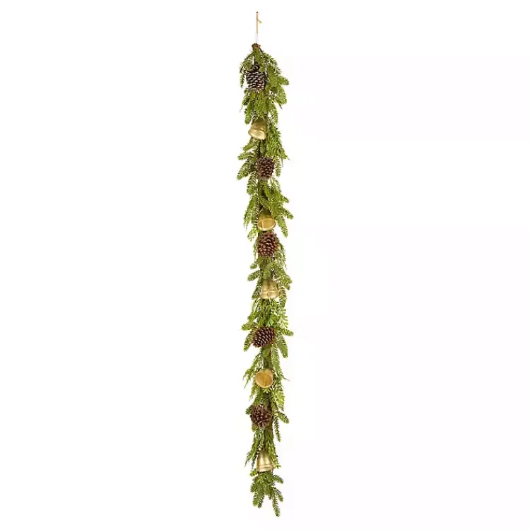 Christmas Arrangements & Garland>Kirklands Home Christmas Bells Pine Garland with Pinecones, 6 ft.