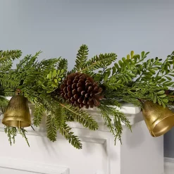 Christmas Arrangements & Garland>Kirklands Home Christmas Bells Pine Garland with Pinecones, 6 ft.