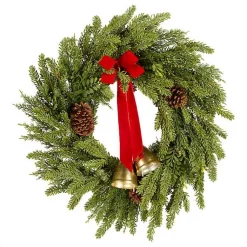 Christmas Wreaths>Kirklands Home Christmas Bells Pine Wreath with a Red Bow