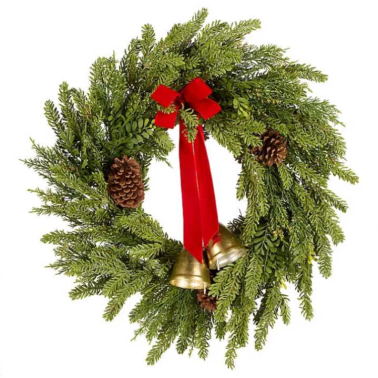 Christmas Wreaths>Kirklands Home Christmas Bells Pine Wreath with a Red Bow