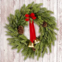 Christmas Wreaths>Kirklands Home Christmas Bells Pine Wreath with a Red Bow