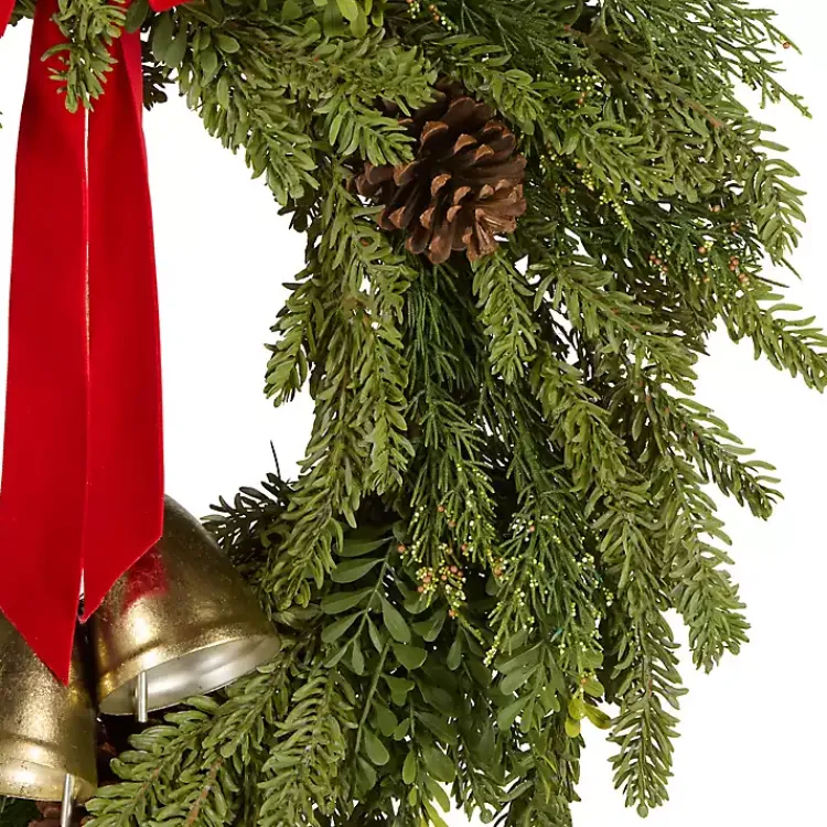 Christmas Wreaths>Kirklands Home Christmas Bells Pine Wreath with a Red Bow
