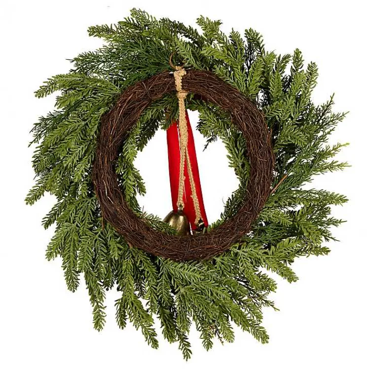 Christmas Wreaths>Kirklands Home Christmas Bells Pine Wreath with a Red Bow