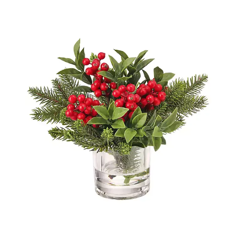 Christmas Arrangements & Garland>Kirklands Home Christmas Berry & Pine Faux Water Arrangement