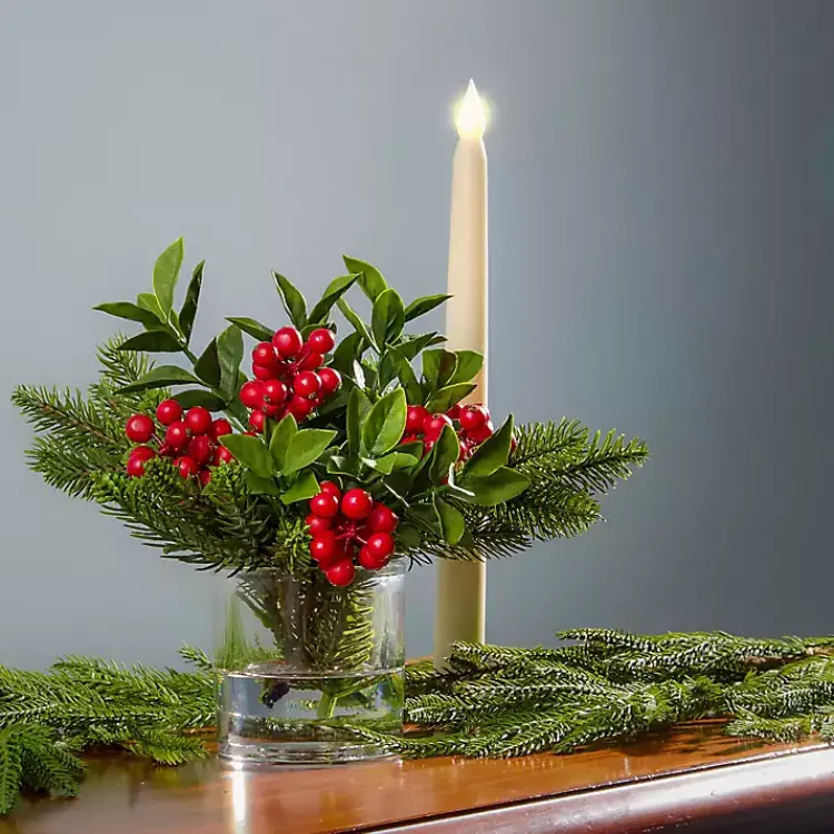 Christmas Arrangements & Garland>Kirklands Home Christmas Berry & Pine Faux Water Arrangement