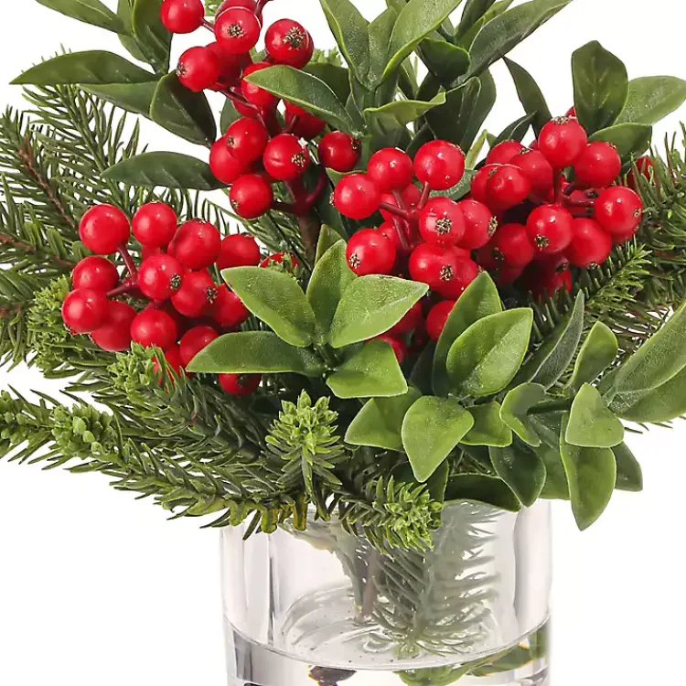 Christmas Arrangements & Garland>Kirklands Home Christmas Berry & Pine Faux Water Arrangement