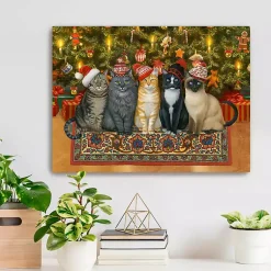 Christmas Art & Wall Decor>Kirklands Home Christmas Cats in Knit Caps Canvas Art Print