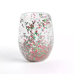 Kirklands Home Christmas Glitter Stemless Wine Glass New