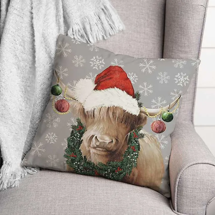 Christmas Pillows>Kirklands Home Christmas Highland Cow Pillow