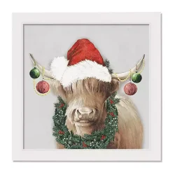 Christmas Art & Wall Decor>Kirklands Home Christmas Highland Cow White Framed Canvas Print