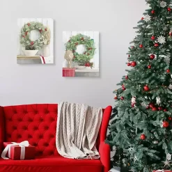 Christmas Art & Wall Decor>Kirklands Home Christmas Holly Wreath Canvas Art Prints, Set of 2