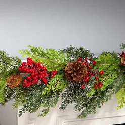 Christmas Arrangements & Garland>Kirklands Home Christmas Joy Garland with Red Berries, 5 ft.