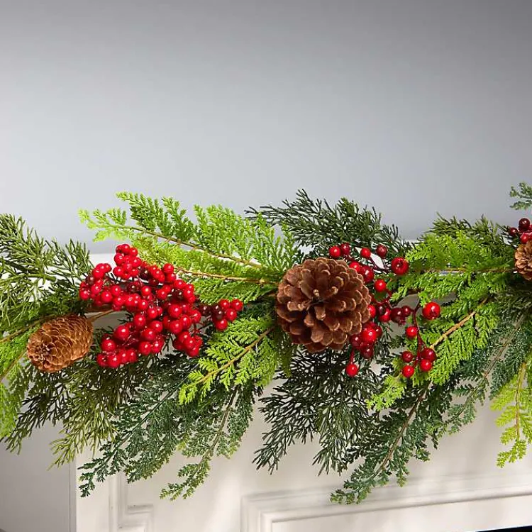 Christmas Arrangements & Garland>Kirklands Home Christmas Joy Garland with Red Berries, 5 ft.