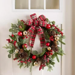 Christmas Wreaths>Kirklands Home Christmas Ornament Tartan Bow Wreath