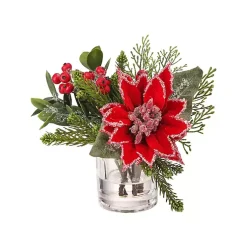 Christmas Arrangements & Garland>Kirklands Home Christmas Poinsettia & Pine Faux Water Arrangement