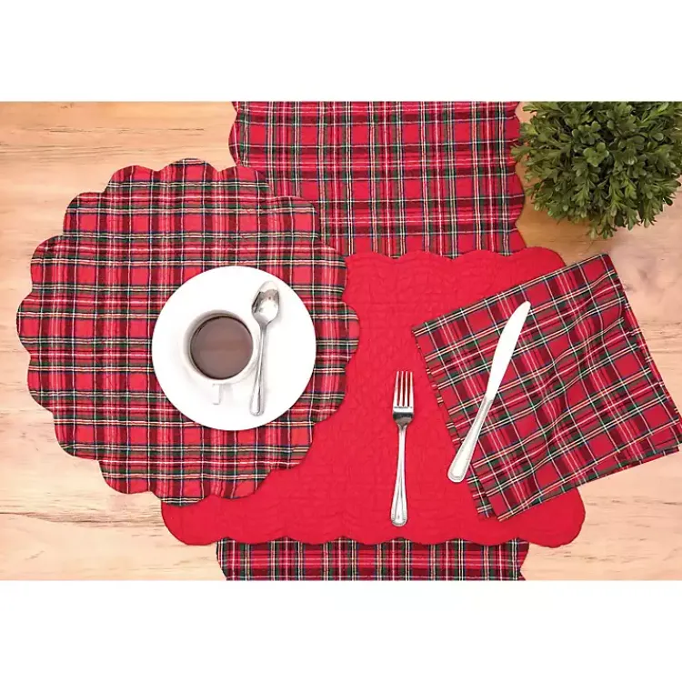 Christmas Dining & Entertaining>Kirklands Home Christmas Plaid Scalloped Table Runner Red