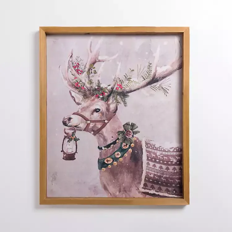 Christmas Art & Wall Decor>Kirklands Home Christmas Reindeer with Greenery Wall Plaque