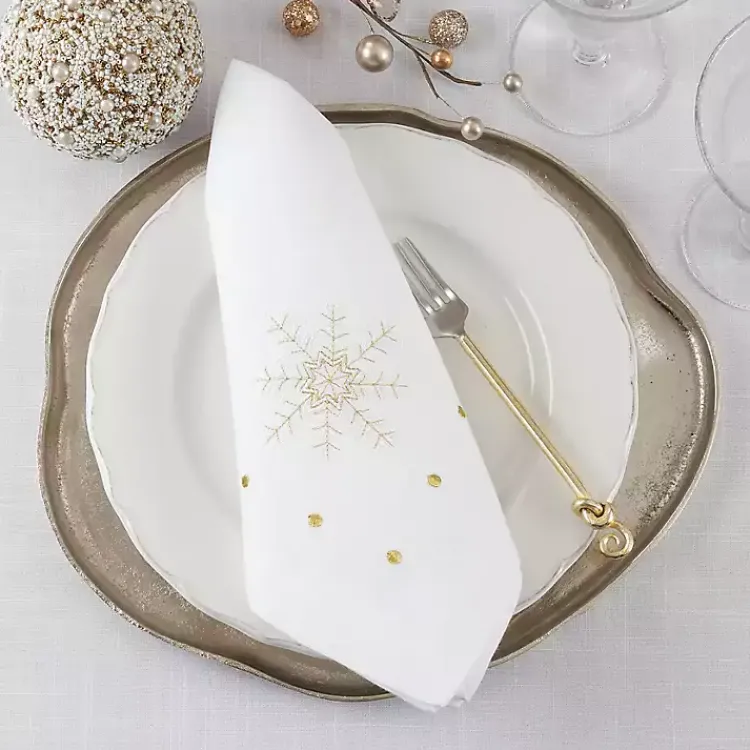 Kirklands Home Christmas Snowflake Embroidered 4-pc. Napkin Set White New