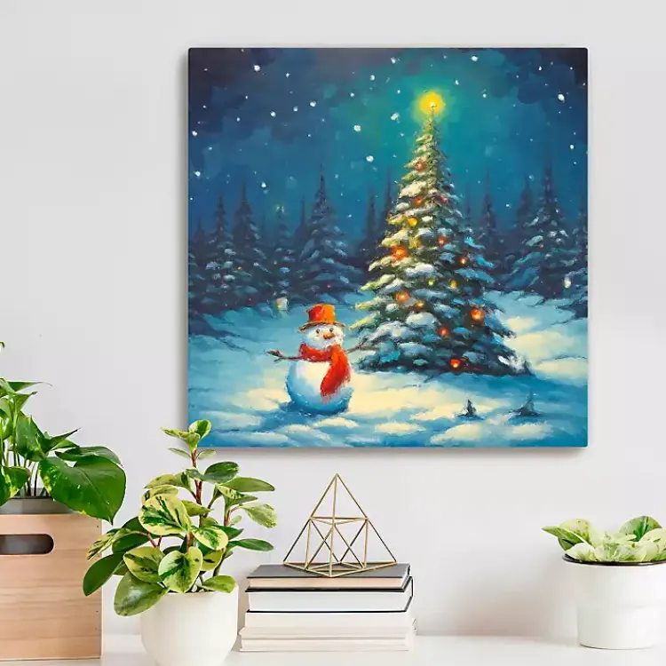 Christmas Art & Wall Decor>Kirklands Home Christmas Tree and Snowman Canvas Art Print