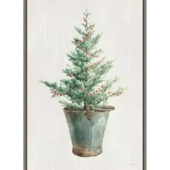 Christmas Art & Wall Decor>Kirklands Home Christmas Tree Metal Pail Framed Canvas Art Print