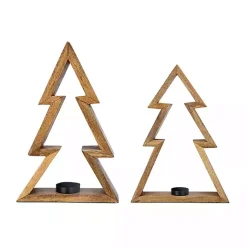 Christmas Decorations>Kirklands Home Christmas Tree Tealight Candle Holders, Set of 2 Brown