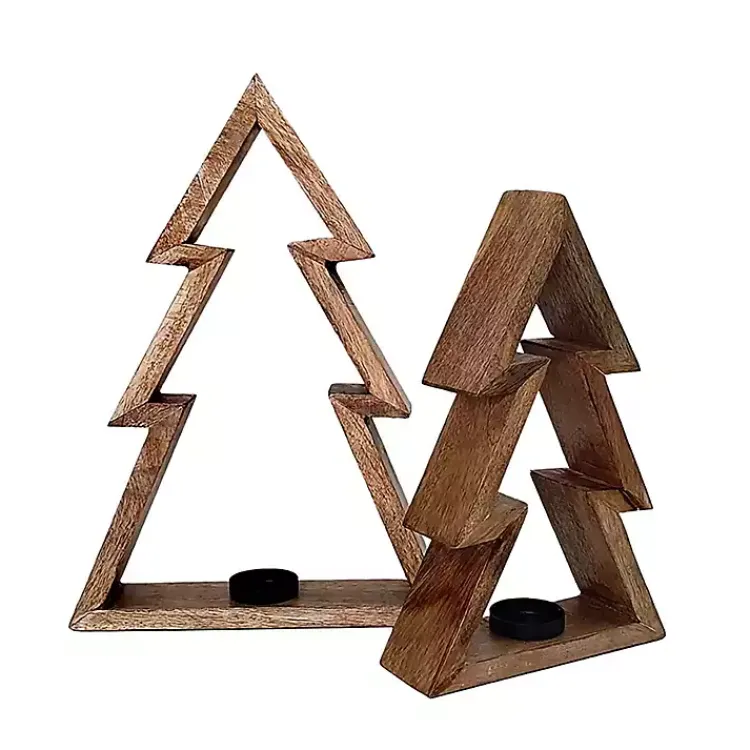Christmas Decorations>Kirklands Home Christmas Tree Tealight Candle Holders, Set of 2 Brown