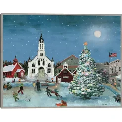Christmas Art & Wall Decor>Kirklands Home Christmas Village with Moon Christmas Wall Plaque Blue