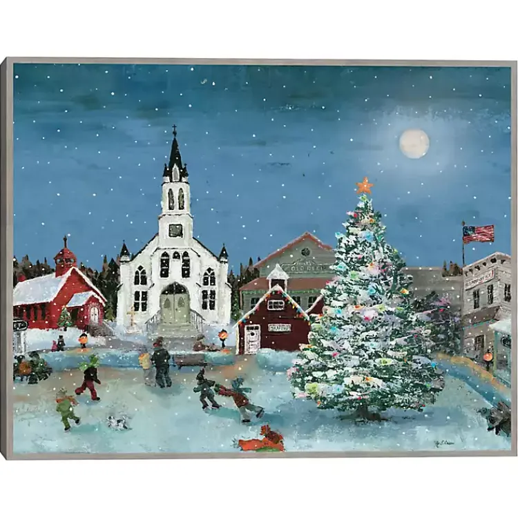 Christmas Art & Wall Decor>Kirklands Home Christmas Village with Moon Christmas Wall Plaque Blue