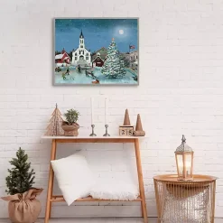 Christmas Art & Wall Decor>Kirklands Home Christmas Village with Moon Christmas Wall Plaque Blue