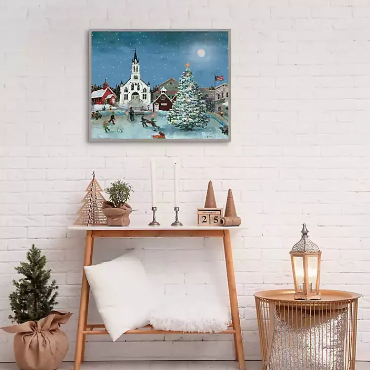 Christmas Art & Wall Decor>Kirklands Home Christmas Village with Moon Christmas Wall Plaque Blue